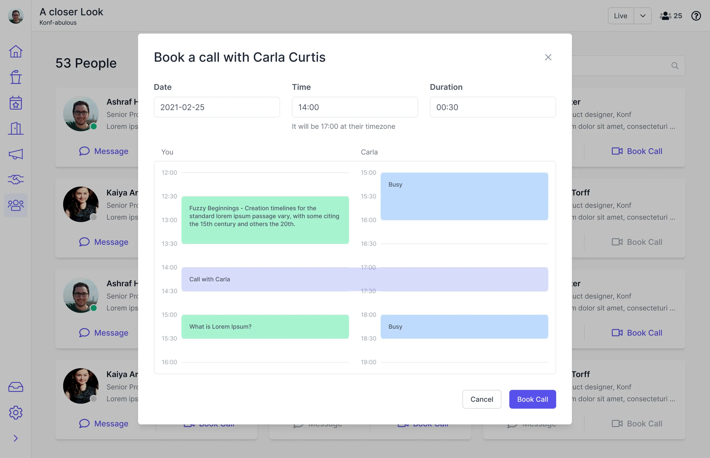Call scheduling example
